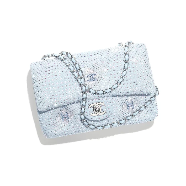CHANEL Denim Fabric With Rhinestone Blue & Silver