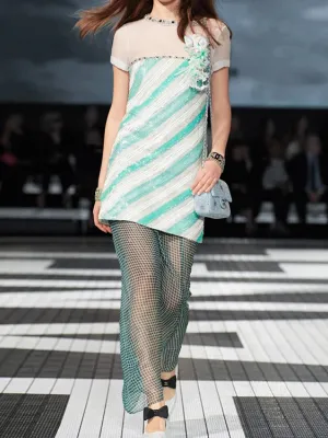 CHANEL Denim Fabric With Rhinestone Blue & Silver